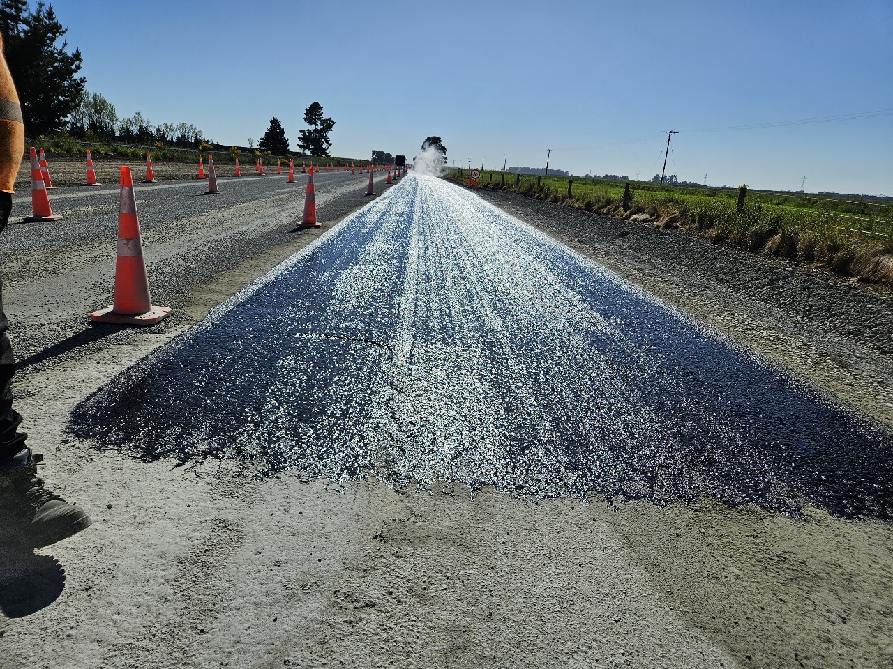 Temporary traffic management cones during road resurfacing works